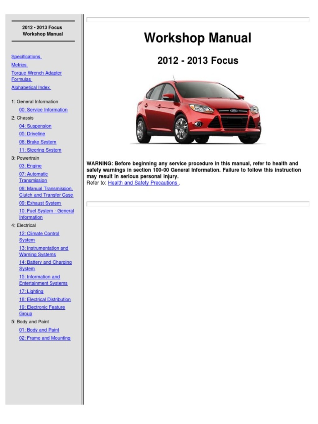 Picture of: –  Focus Workshop Manual PDF  PDF  Brake  Airbag