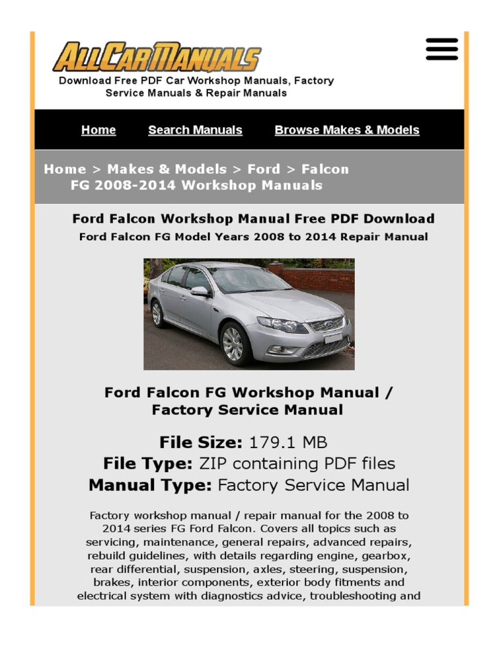 Picture of: Ford Falcon Workshop Manual  –  FG Free Factory Service