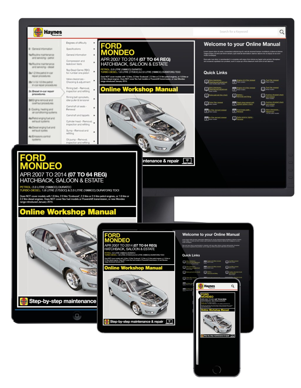 Ford Mondeo Petrol & Diesel (Apr -)  to  Haynes Online Manual