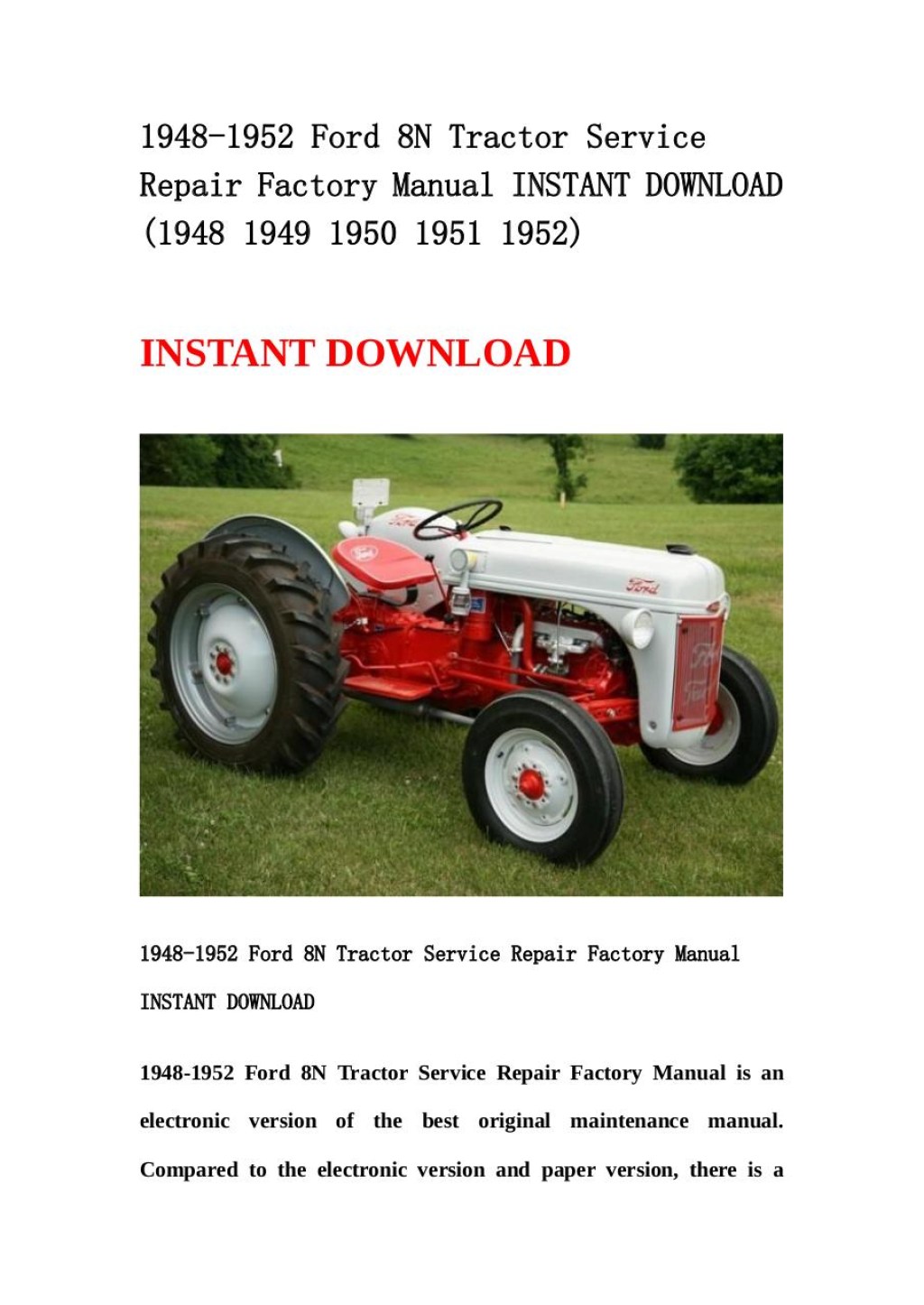 Picture of: Ford N Tractor Service Repair Factory Manual by
